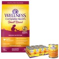 Wellness Small Breed Complete Health Puppy Turkey, Oatmeal & Salmon Meal Recipe Dry Dog Food, 4-lb bag + Wellness Complete Health Just for Puppy Canned Dog Food, 12.5-oz, case of 12