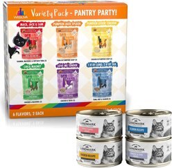 Weruva Cats in the Kitchen Cuties Variety Pack Grain-Free Wet Cat Food, 3.2-oz, case of 12 + American Journey Landmark Seafood & Chicken in Broth Variety Pack Grain-Free Canned Cat Food, 3-oz, case of 12