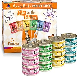Weruva Cats in the Kitchen Variety Pack Grain-Free Cat Food Pouches, 3-oz, case of 12 + Weruva Cats in the Kitchen Cuties Variety Pack Grain-Free Canned Cat Food, 3.2-oz, case of 12