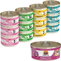 Weruva Mideast Feast with Grilled Tilapia in Gravy Grain-Free Canned Cat Food, 5.5-oz, case of 24 + Weruva Cats in the Kitchen Cuties Variety Pack Grain-Free Canned Cat Food, 3.2-oz, case of 12