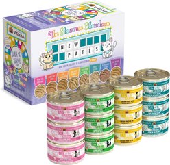 Weruva Slide N' Serve The Showcase Chowdown Variety Pack Pate Grain-Free Cat Food Pouches, 2.8-oz pouch, case of 16 + Weruva Cats in the Kitchen Cuties Variety Pack Grain-Free Canned Cat Food, 3.2-oz, case of 12