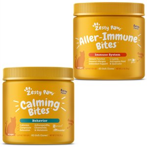 Zesty Paws All Ages Calming Bites Behavior Bacon Flavor Supplement + Aller-Immune System Bites Bacon Flavor Cat Supplement
