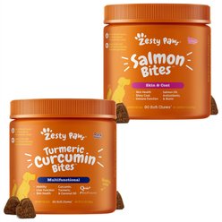 Zesty Paws Curcumin Bites Everyday Vitality Duck Flavor Dog Supplement, 90 count + Zesty Paws Salmon Bites Skin & Coat Dog Supplement, 90 count