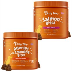 Zesty Paws Allergy & Immune Support Lamb Flavor Soft Chew Dog Supplement, 90 count + Zesty Paws Salmon Bites Skin & Coat Dog Supplement, 90 count