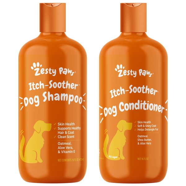 Zesty Paws Oatmeal Anti-Itch Dog Shampoo with Aloe Vera & Vitamin E, 16-oz bottle + Zesty Paws Oatmeal Anti-Itch Conditioner with Aloe Vera & Organic Shea Butter for Dogs, 16-oz bottle slide 1 of 9