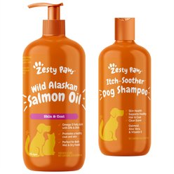 Zesty Paws Oatmeal Anti-Itch Shampoo with Aloe Vera & Vitamin E + Wild Alaskan Salmon Oil Skin & Coat Support Dog & Cat Supplement