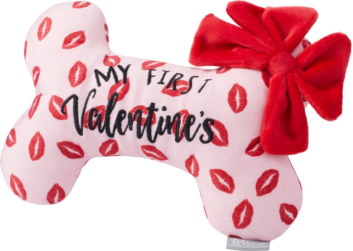 FRISCO Valentine Bone Reversible Plush Squeaky Dog Toy, My First Valentine's,  Medium/Large 