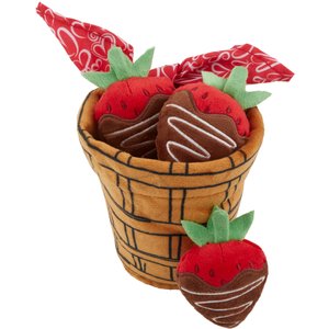 Frisco Valentine Strawberry Basket Plush Cat Toy with Catnip, 4 count