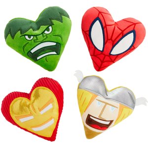Marvel 's Valentine Candy Heart Heroes Plush Squeaky Dog Toy, Small/Medium, 4 count