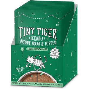 Tiny Tiger Lickables, Tuna & Chicken Recipe, Bisque Cat Treat & Topper, 1.4-oz pouch, case of 12
