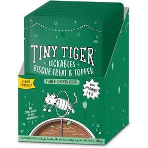 Tiny Tiger Lickables, Senior Formula, Tuna & Chicken Recipe, Bisque Cat Treat & Topper, 1.4-oz pouch, case of 12