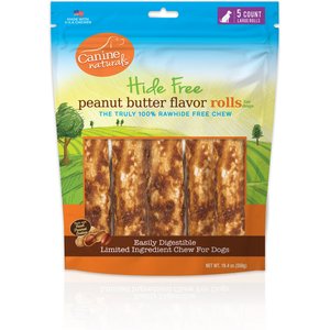 Canine Naturals Hide Free Peanut Butter Flavor Roll Dog Chew Treat, 5 count