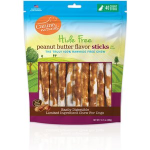 Canine Naturals Hide Free 5-inch Peanut Butter Flavor Stick Dog Chew, 40 count
