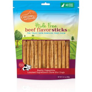 Canine Naturals Hide Free 5-inch Beef Flavor Stick Dog Chew, 40 count