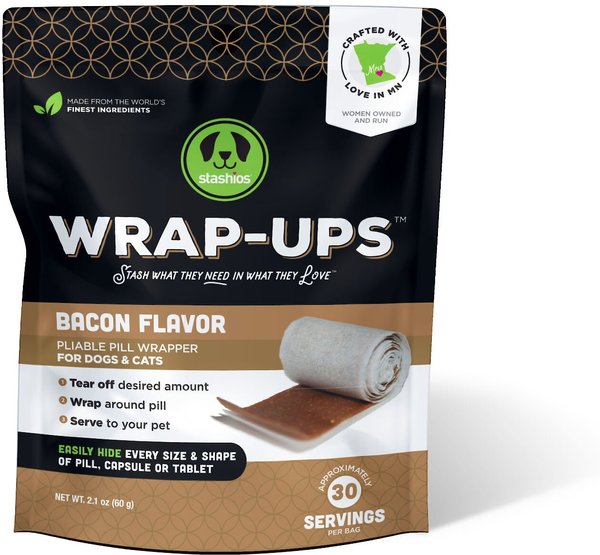 Stashios Wrap-Ups Bacon Pill Wrapper Dog & Cat Treat, 30 count slide 1 of 3