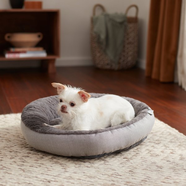 Frisco Herringbone Hi-Low Cuddler Dog & Cat Bed, Grey, Small slide 1 of 7