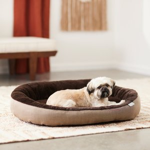 Frisco Herringbone Hi-Low Cuddler Dog & Cat Bed, Brown,Large