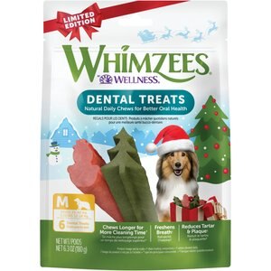 WHIMZEES by Wellness Holiday Dental Chews Natural Grain-Free Dental Dog Treats, Medium, 6 count