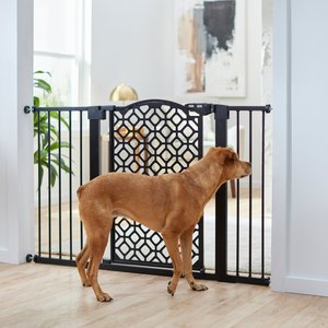 Frisco Metal Geometric Pattern Extra Wide Auto-close Dog  Gate, 30-in, Black