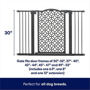 Frisco Metal Geometric Pattern Extra Wide Auto-close Dog  Gate, 30-in, Black