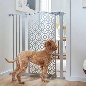 Frisco Metal Geometric Pattern Extra Tall Auto-close Dog  Gate,  41-in, Gray