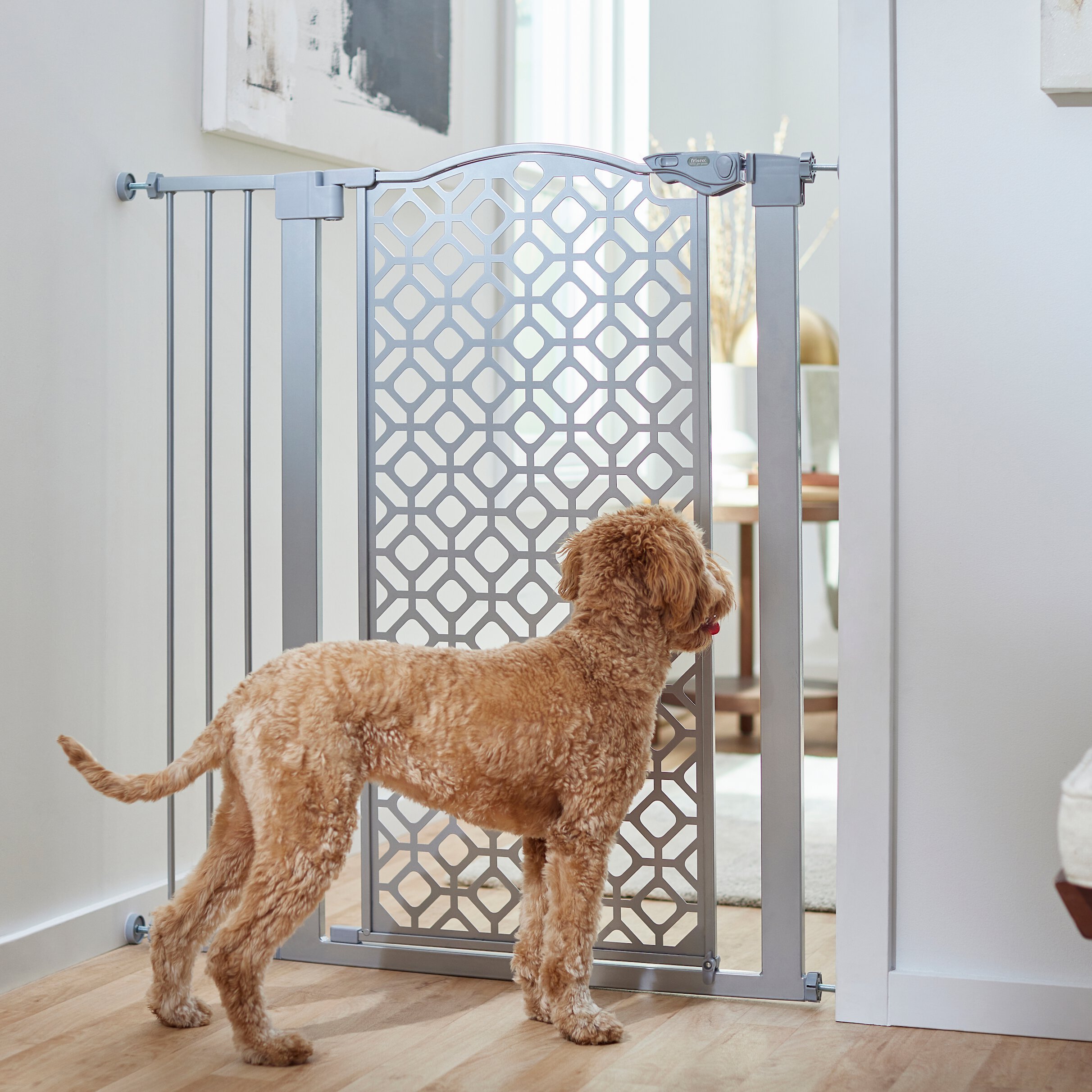 FRISCO Metal Geometric Pattern Extra Tall Autoclose Dog Gate Customer