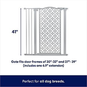 Frisco Metal Geometric Pattern Extra Tall Auto-close Dog  Gate,  41-in, Gray