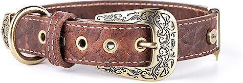 myfamily El Paso Genuine Embossed Italian Leather Dog Collar, Brown, 12-in slide 1 of 4