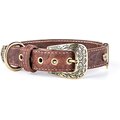 myfamily El Paso Genuine Embossed Italian Leather Dog Collar, Brown, 12-in
