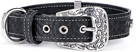 myfamily El Paso Genuine Embossed Italian Leather Dog Collar, Black, 14-in slide 1 of 5