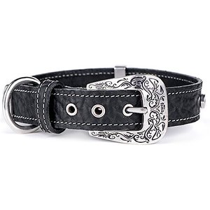 myfamily El Paso Genuine Embossed Italian Leather Dog Collar, Black, 14-in