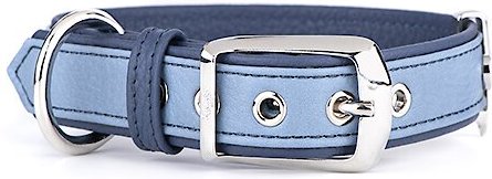 myfamily Firenze Genuine Italian Leather Dog Collar, Light Blue & Blue, 14-in slide 1 of 6