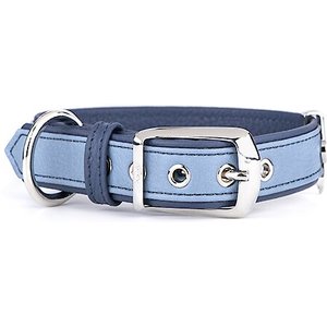 MYFAMILY Firenze Genuine Italian Leather Dog Collar, Light Blue & Blue ...