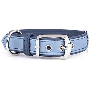 myfamily Firenze Genuine Italian Leather Dog Collar, Light Blue & Blue, 26-in