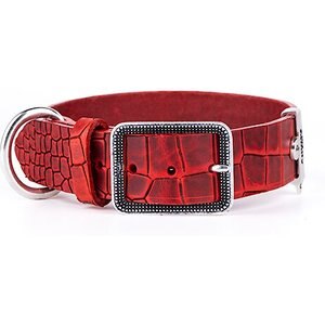 myfamily Tucson Genuine Textured Italian Leather Dog Collar, Red, 20-in