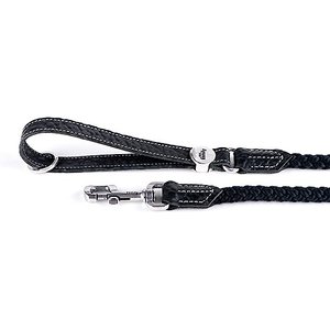 myfamily El Paso Genuine Embossed Italian Leather & Rope Dog Leash, Black, 4-ft long, 1/2-in wide