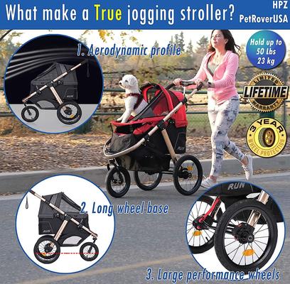 Show full view: HPZ Pet Rover Run Performance Jogging Dog & Cat Stroller, Red slide 2 of 10