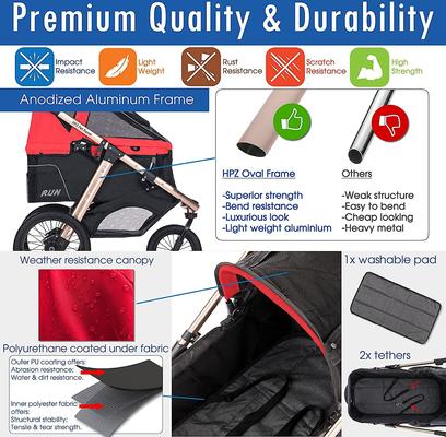 Show full view: HPZ Pet Rover Run Performance Jogging Dog & Cat Stroller, Red slide 3 of 10