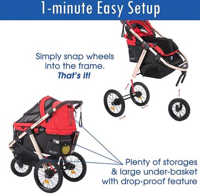 Show full view: HPZ Pet Rover Run Performance Jogging Dog & Cat Stroller, Red slide 9 of 10