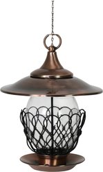 Exhart Caged Glass with Looping Wire Accent Metal Hanging Bird Feeder, Bronze, 13.5-in