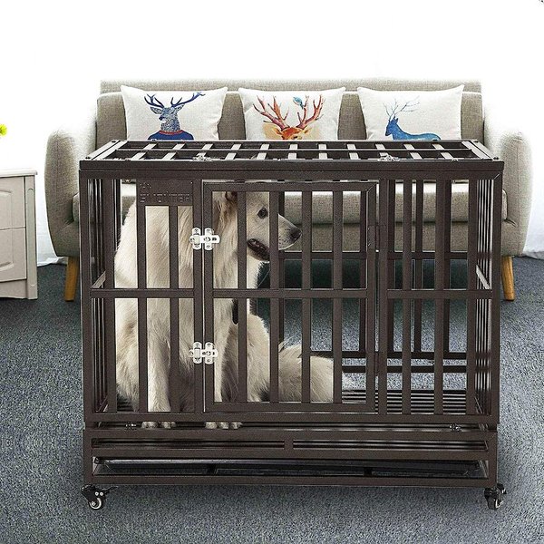 SMONTER Heavy Duty Strong Metal I Shape Dog Crate, Brown, 38-in slide 1 of 7