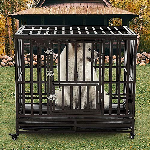 SMONTER Heavy Duty Strong Metal I Shape Dog Crate, Brown, 42-in slide 1 of 7