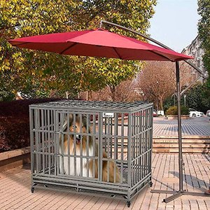 Nurxiovo 46 Inches Heavy Duty Dog Crate Strong Metal Tube for Large Dogs,Indoor Outdoor Dogs Kennel with Four Lockable Wheels Removable Tray 
