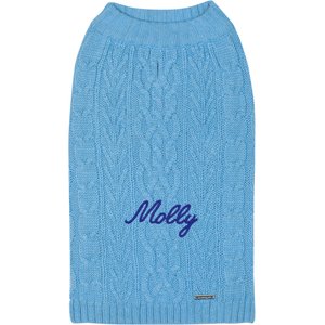 Blueberry Pet Classic Wool Blend Cable Knit Pullover Personalized Dog Sweater, Alaskan Blue, 10-in