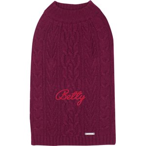 Blueberry Pet Classic Wool Blend Cable Knit Pullover Personalized Dog Sweater, Burgundy, 10-in
