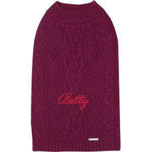 Blueberry Pet Classic Wool Blend Cable Knit Pullover Personalized Dog Sweater, Burgundy, 12-in