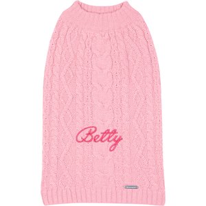 Blueberry Pet Classic Wool Blend Cable Knit Pullover Personalized Dog Sweater, Muted Pink, 12-in