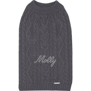 Blueberry Pet Classic Wool Blend Cable Knit Pullover Personalized Dog Sweater, Smoke Grey, 18-in