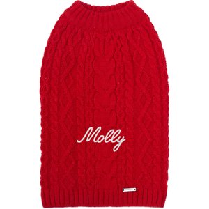 Blueberry Pet Classic Wool Blend Cable Knit Pullover Personalized Dog Sweater, Red Danger, 10-in