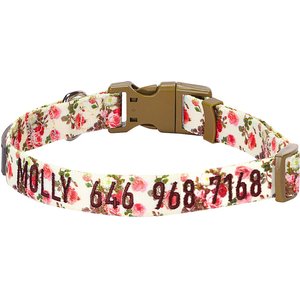 Blueberry Pet Spring Scent Rose Floral Personalized ID Dog Collar, Ivory, Medium: 14.5 to 20-in neck 3/4-in wide